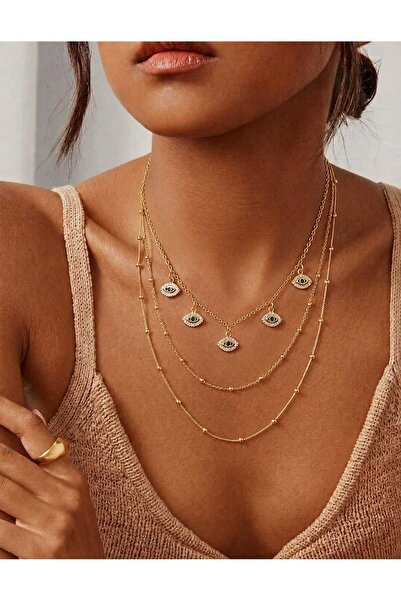 Evaa Jewelry Accessories Minimalist Göz Tasarım Çoklu Zincir Kolye