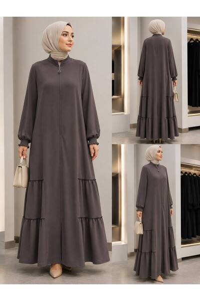 PAYİNİ 2315 Women's Zippered Layered Volan Detail Standing Collar Seasonal Fe...