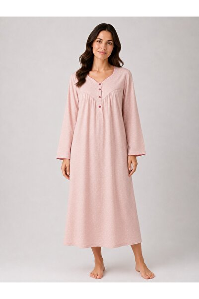 Alize Moda Long Sleeve, Floral Patterned 100% Cotton Women'S-Mother's Nightgown