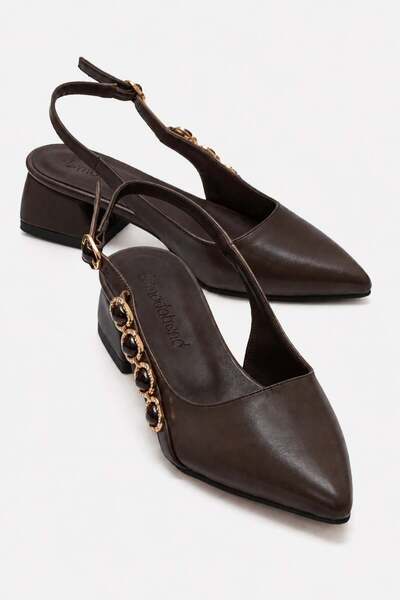 CCWAY AYAKKABI Side Stone-Embellished Buckle Open-Back Heeled Shoes Brown Cri...