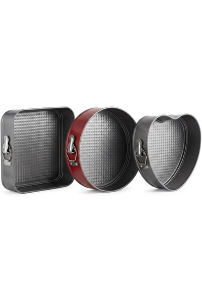 Yıldızan Albemo Non-Stick Springform Cake Mold Set, 3-Piece, Square, Round an...