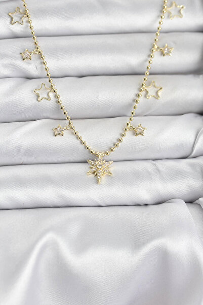 ARMÜZ Brass Gold Color Zircon Stone Polar Star Model Women's Necklace
