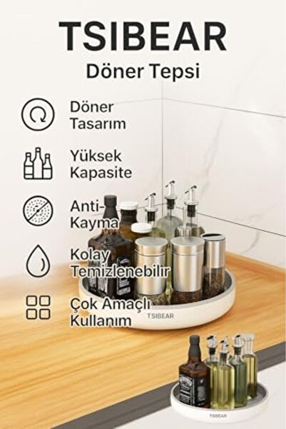 Yıldızan 360 °   رف دوار لتنظيم المطبخ والحمام بطول 25 سم cin876 1302237