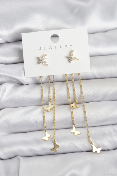 ARMÜZ Butterfly Model Gold Color Brass Dangle Women's Earrings