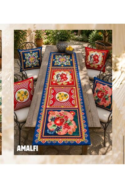 Home Amalfi Serisi 5'li Kombin Set - 4 Adet Kırlent Kılıfı (45x45) & 1 Adet R...