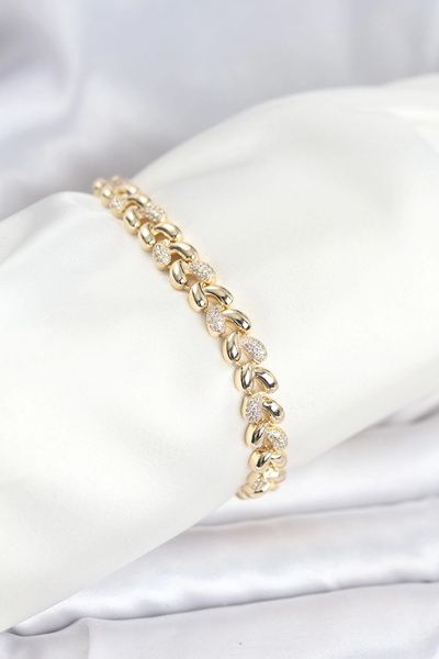 ARMÜZ Brass Gold Color Vip Series Spiral Drop Model Zircon Stone Women's Brac...