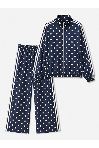 HANIQA Polka Dot Zippered Comfortable Fit Tracksuit Set