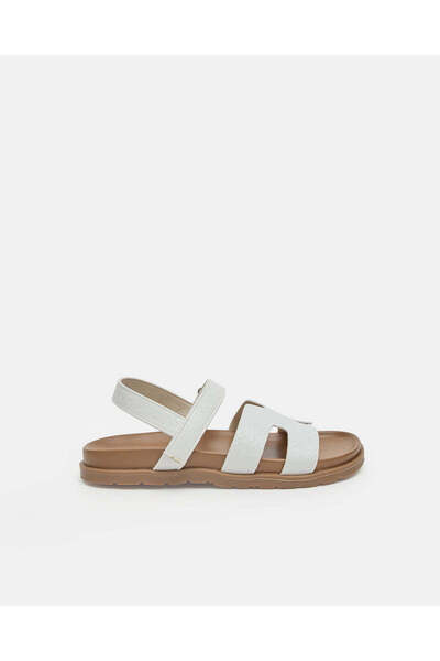 REDTAG Girls White Textured Backstrap Sandals