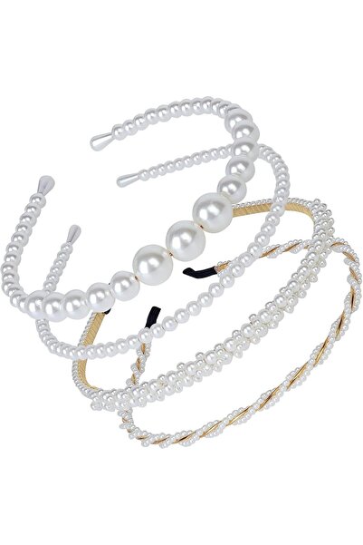 Arabest 4 Pack Pearl Fashion Headbands,Artificial Pearl Rhinestone Hairbands,...