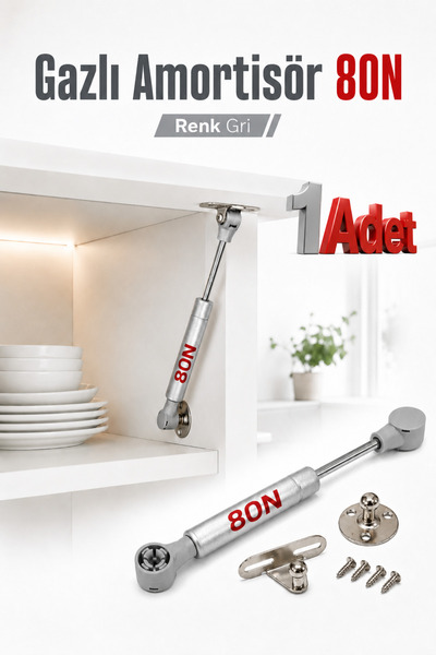 Badem10 Dolap Kapak Amortisörü 80N Gri 20 cm Gazlı Piston Kapak Hidroliği Mut...