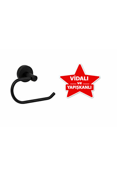 MK YAPI Adhesive and Screw-On Black Toilet Paper Holder Without Cover