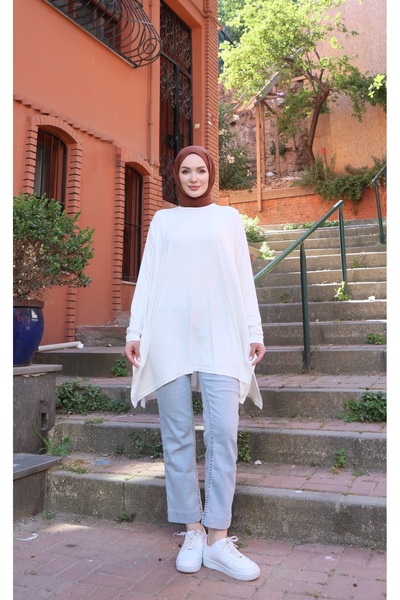 MODAMÜNASİP Casual Combed Cotton Tunic with Side Slits
