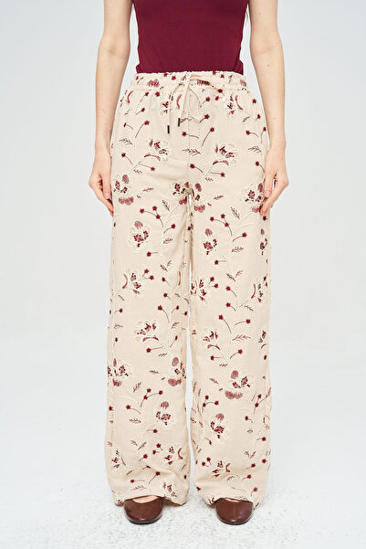 Orfeo Negro Women's Floral and Leaf Embroidered Sequined Palazzo Trousers