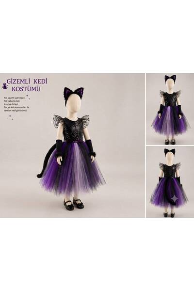 kostümbul GİZEMLİ KEDİ KIZ ÇOCUK KOSTÜMÜ