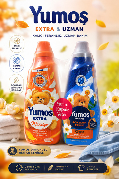 Yumoş Konsantre Çamaşır Yumuşatıcısı 2’li Avantaj Paket Manolya 1440 ml + Açı...