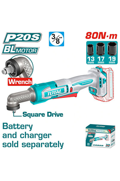TOTAL 20V 65N.M Angle Cordless Automatic Wrench with 2 Batteries and Charger ...