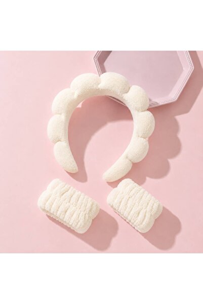 EMKSHOP Bulut Spa Care Beauty Fluffy Care Set Headband Wristband Set