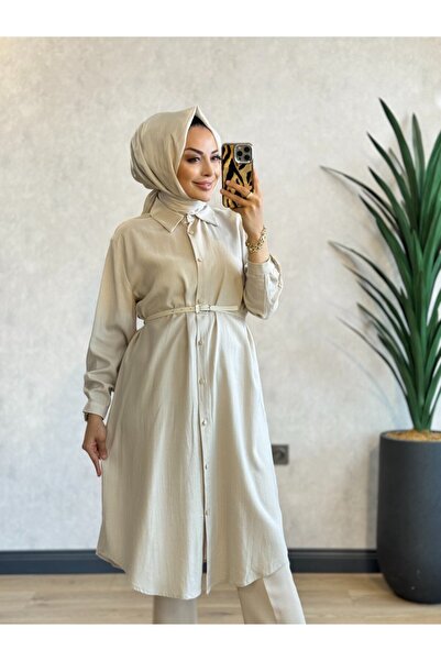 ALANURMODA 1009-2 Λονδρέζικο λινό τουνίκ μπεζ