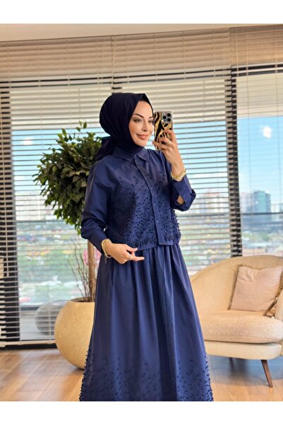 ALANURMODA 3370 Ivy Embroidered Skirt Suit Navy Blue