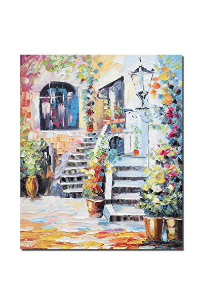 artnova Ръчно рисувана картина, Къща в двора, 60x50см, маслена на платно, с 3...