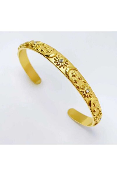 Umrece Gold Star Sun Crescent Model Zircon Stone Bracelet (Adjustable)