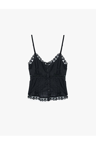 Koton Lace Detailed V-Neck Buttoned Strap Blouse