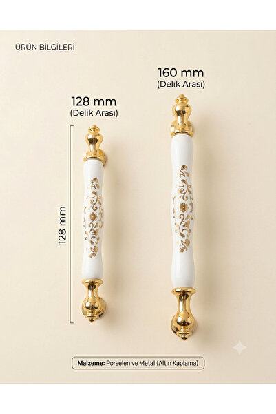 Arion Porselen Mobilya Kulpları Dolap Çekmece Mutfak Kulpları 128 mm 160 MM K...
