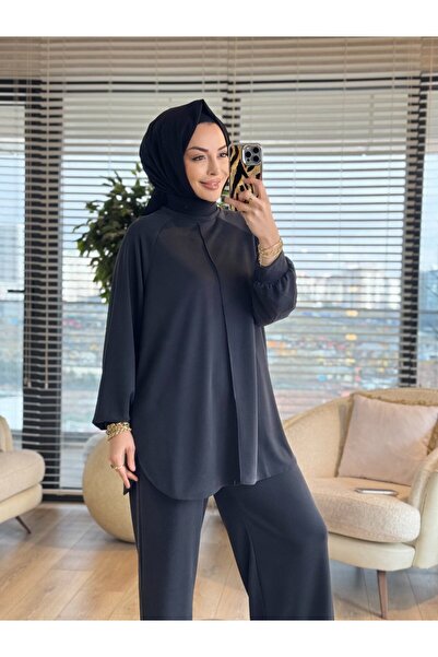 ALANURMODA 22831-5 Черен костюм с предно-задно шиене
