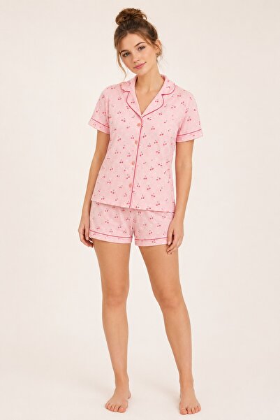 NBB 100% Cotton, Front Buttoned, Women's Shirt Shorts Set, Shirt Collar, Cher...
