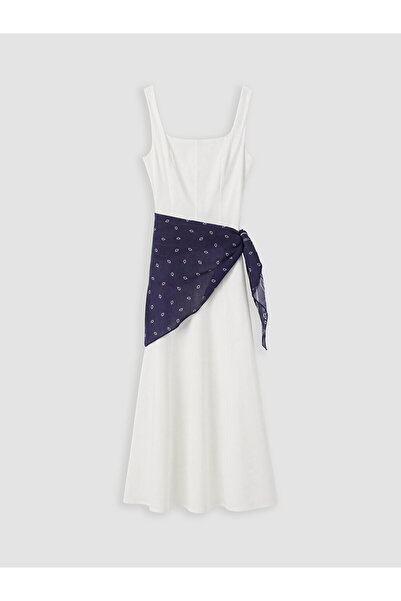 LC Waikiki Lcw Vision White Square Neck Flared Dress with Scarf