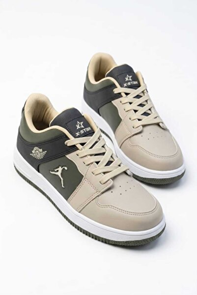 XStar Unisex Bej Haki Siyah Rahat Kalıp Termo Taban Bağcıklı Sneaker Ayakkabı