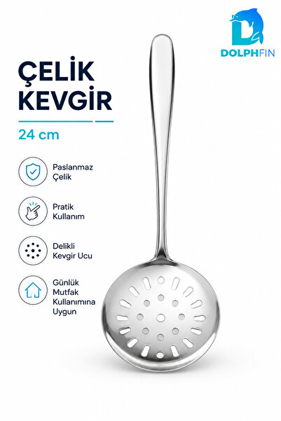 DolphFin 24 cm Stainless Steel Perforated Colander Spoon Strainer Serving Ladle