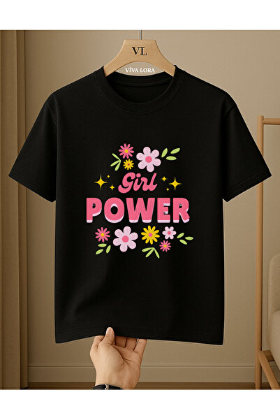 VİVA LORA Flowering Girl Power Printed 100% Cotton Crew Neck Regular Women's ...