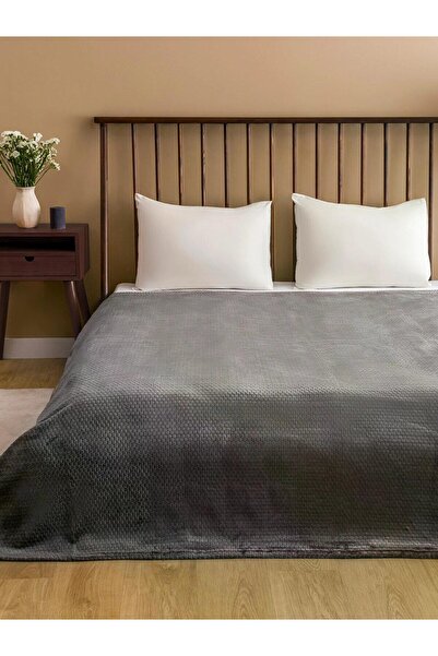 LC Waikiki Lcw Home Gray Bud Patterned Double Blanket 200X220 cm