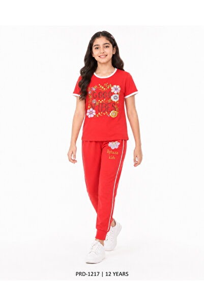 MADE Girls' Set, Sports, Red, T-Shirt and Pants, 12 Years Old