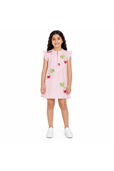 Generic Girls' Floral Dress with Ruffle Sleeves and Front Zipper |   Colorful...
