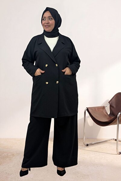 Eslina 67056 Büyük Beden Blazer Ceket - Pantolon Nova Takım - Siyah
