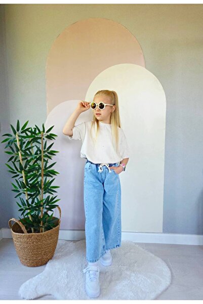 noble baby&kids Girl's 100% Cotton Stoned Butterfly Embroidered Jeans Wide Le...