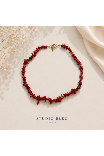 Z.no5 Studio Doğal Kırmızı Mercan Taşı Kolye