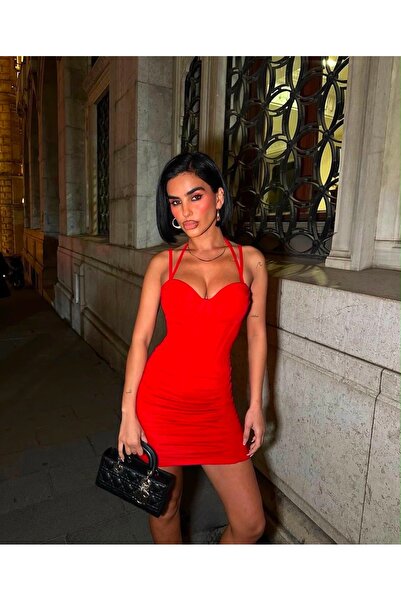 Paraf style Dekolteli Ön Korsaj Detaylı Büzgülü Mini Gece Elbisesi