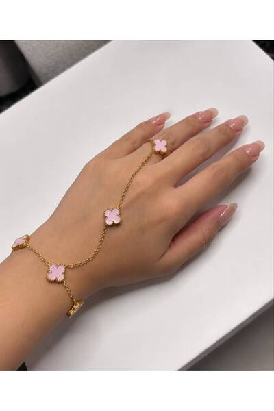 stainles steel Gold Hand Chain in the Shape of a Pink Love Rose Luxurious and...