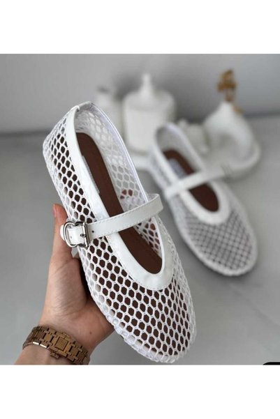 Mira style Loana Lace White Ballet Flats Flat Sole