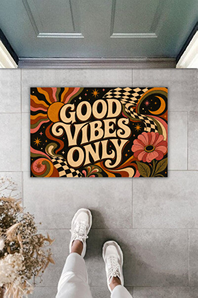 Rugmood Good Vibes Only 70S Retro Floral and Geometric Pattern Digital Print ...
