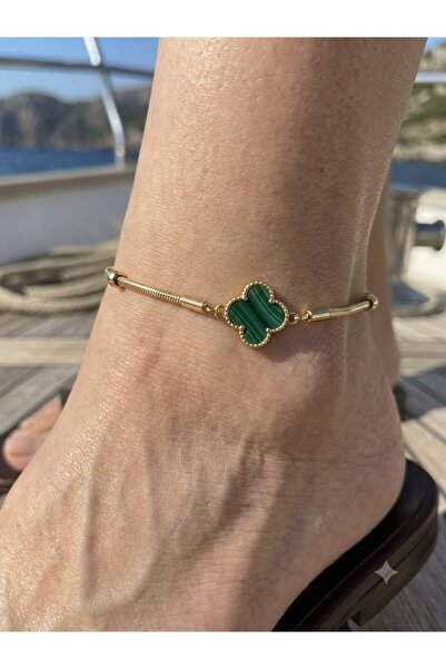 XUPING JEWELRY yeşil yonca detaylı çelik halhal kararmaz