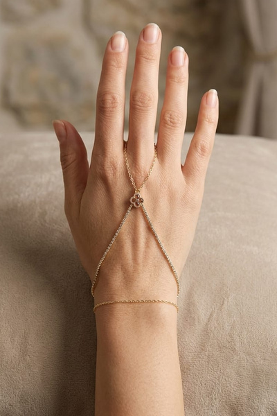 Bijuty Women's Şahmeran Bracelet - White Stone Clover - Gold Color - (with Su...