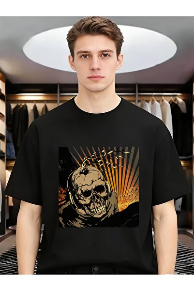 135 Desert Skeleton with Sunburst Dark Occult Cool Men Cotton Funny Unique Te...