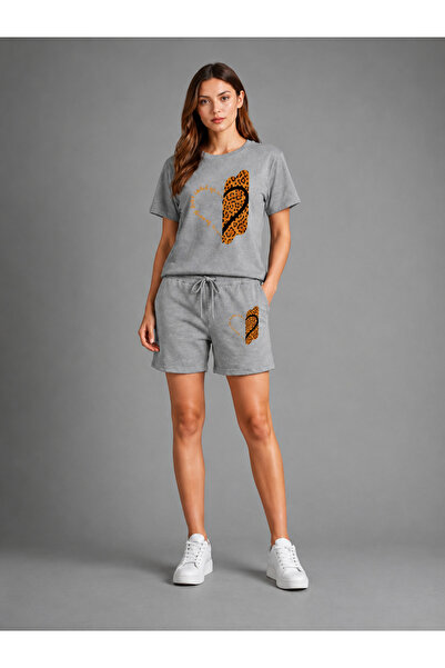 CLOTHES33 T-Shirt Shorts 2-Piece Combination Thin Summer Sweat-Absorbing Leop...