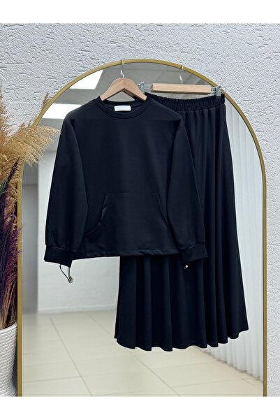 MİHRA STORE طقم تونيك داريانا كانغرو مع جيوب وتنورة ضيقة. MF1887-NL678 أسود