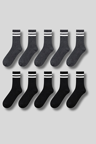 aw adawhite Men's 10-Pack Cotton Striped Tennis-Sports Socks