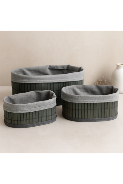 magicool Oval Bamboo Edged 3-Piece Organizer Basket Set - Gray